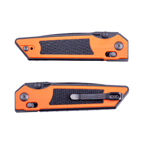 Real Steel Sacra Tactical Crossbar Lock Folding Knife- 3.31" Blackwash Serrated Böhler K110 Blade, Orange G10 Handle 7713OB 62.00 Real Steel Knives www.realsteelknives.com