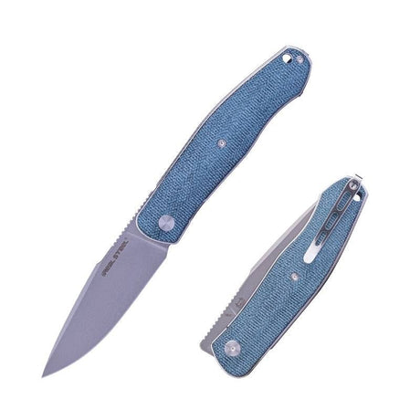 Real Steel Serenity Front Flipper / Liner Lock Folding Knife 3.43" N690 Bead Blasted Blade, Denim Micarta Handle 7682DM 77.00 Real Steel Knives www.realsteelknives.com