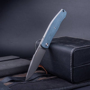 Real Steel Serenity Front Flipper / Liner Lock Folding Knife 3.43" N690 Bead Blasted Blade, Denim Micarta Handle 7682DM 77.00 Real Steel Knives www.realsteelknives.com