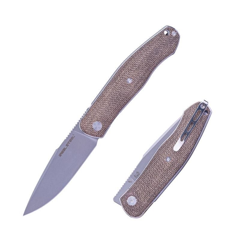 Real Steel Serenity Front Flipper / Liner Lock Folding Knife 3.43" N690 Bead Blasted Blade, Natural Micarta Handle 7682NM 77.00 Real Steel Knives www.realsteelknives.com