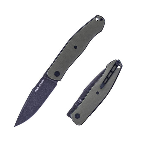 Real Steel Serenity Front Flipper / Liner Lock Folding Knife 3.43" N690 Black Stonewashed Drop Point Blade, OD Green G10 Handle 7682G 77.00 Real Steel Knives www.realsteelknives.com