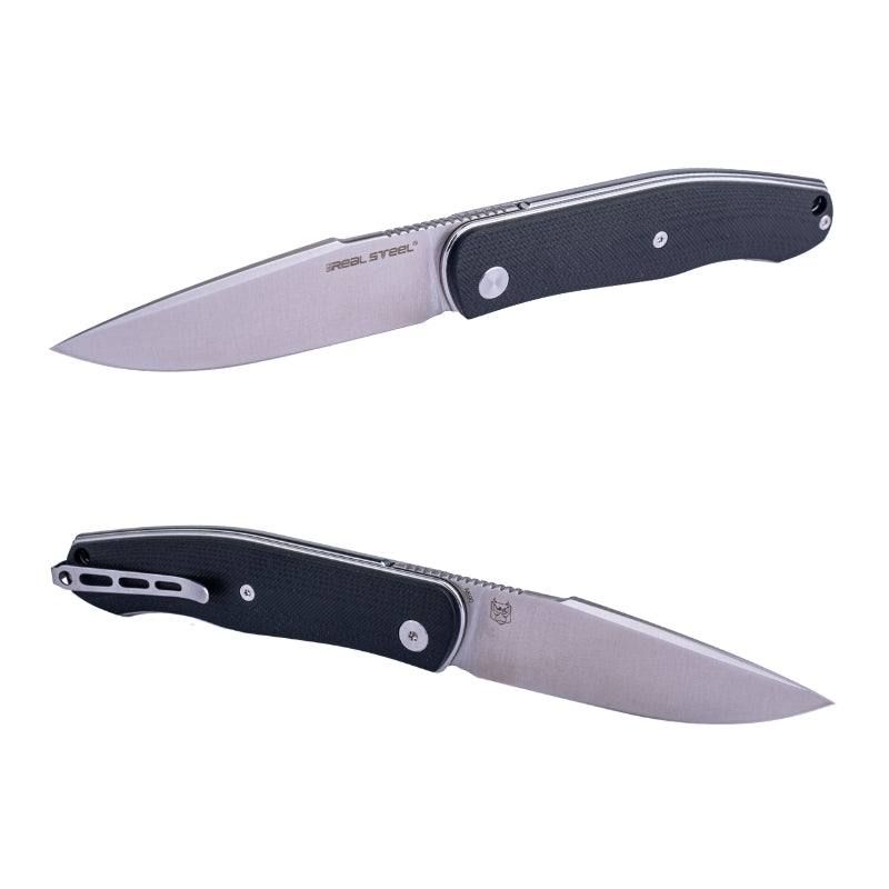 Real Steel Serenity Front Flipper / Liner Lock Folding Knife 3.43" N690 Satin Blade, Black G10 Handle 7682B 77.00 Real Steel Knives www.realsteelknives.com