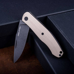Real Steel Serenity Slipjoint Folding Knife (3.43" N690 Black Stonewashed Drop Point Blade) Ivory G10 Handle 7681I 77.00 Real Steel Knives www.realsteelknives.com