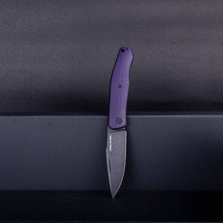 Real Steel Serenity Slipjoint Folding Knife (3.43" N690 Black Stonewashed Drop Point Blade) Purple G10 Handle 7681P 77.00 Real Steel Knives www.realsteelknives.com