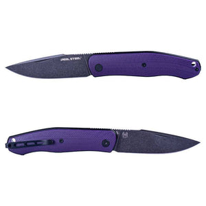 Real Steel Serenity Slipjoint Folding Knife (3.43" N690 Black Stonewashed Drop Point Blade) Purple G10 Handle 7681P 77.00 Real Steel Knives www.realsteelknives.com