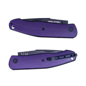 Real Steel Serenity Slipjoint Folding Knife (3.43" N690 Black Stonewashed Drop Point Blade) Purple G10 Handle 7681P 77.00 Real Steel Knives www.realsteelknives.com