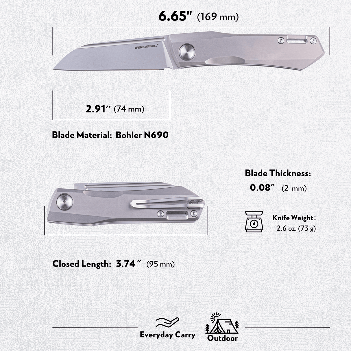 Real Steel Solis Slip Joint Folding Knife -2.91" Böhler N690 Bead Blasted Sheepsfoot Blade,Titanium Handle 7061S 90.00 Real Steel Knives www.realsteelknives.com