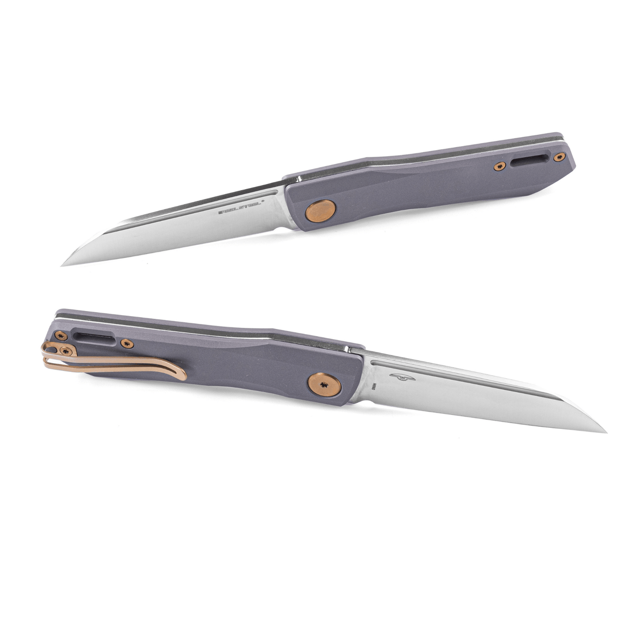 Real Steel Solis Slip Joint Folding Knife -2.91" Böhler N690 Satin Sheepsfoot Satin Blade, Golden Hardware, Titanium Handle 7062G 90.00 Real Steel Knives www.realsteelknives.com