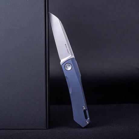 Real Steel Solis Slip Joint Folding Pocket Knife -2.91" Böhler N690 Sheepfoot Stonewashed Blade, Slate Blue Titanium Handle 7066SB 77.00 Real Steel Knives www.realsteelknives.com