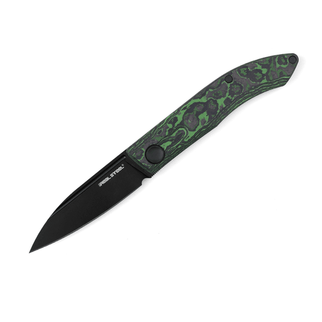 Real Steel Stella FatCarbon Slip Joint Folding Knife-2.95" VG-10 Black Blade, Jungle Wear FatCarbon Handle 7051FC4B 88.00 Real Steel Knives www.realsteelknives.com