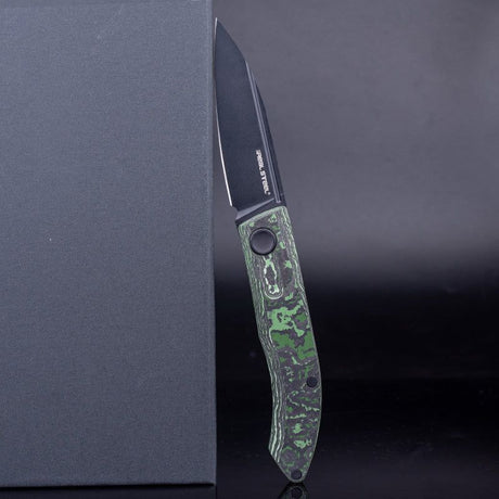 Real Steel Stella FatCarbon Slip Joint Folding Knife-2.95" VG-10 Black Blade, Jungle Wear FatCarbon Handle 7051FC4B 88.00 Real Steel Knives www.realsteelknives.com