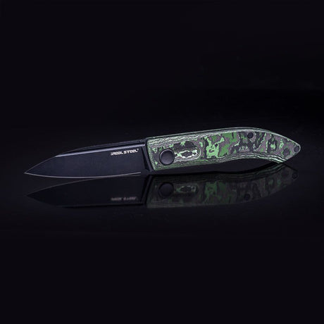 Real Steel Stella FatCarbon Slip Joint Folding Knife-2.95" VG-10 Black Blade, Jungle Wear FatCarbon Handle 7051FC4B 88.00 Real Steel Knives www.realsteelknives.com