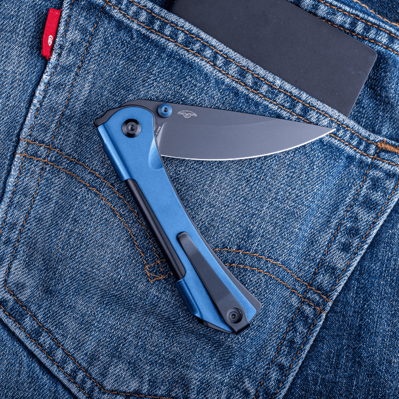 Real Steel SYLPH Liner Lock Folding Knife, 3.15'' Nitro-V Black PVD Blade, Blue Stainless Handle 7141BB 59.00 Real Steel Knives www.realsteelknives.com