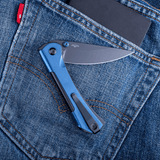 Real Steel SYLPH Liner Lock Folding Knife, 3.15'' Nitro-V Black PVD Blade, Blue Stainless Handle 7141BB 59.00 Real Steel Knives www.realsteelknives.com