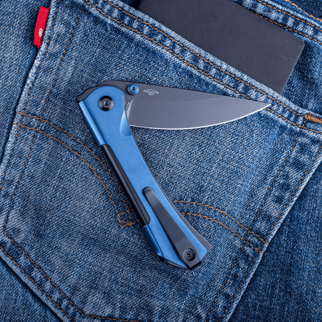 Real Steel SYLPH Liner Lock Folding Knife, 3.15'' Nitro-V Black PVD Blade, Blue Stainless Handle 7141BB 59.00 Real Steel Knives www.realsteelknives.com