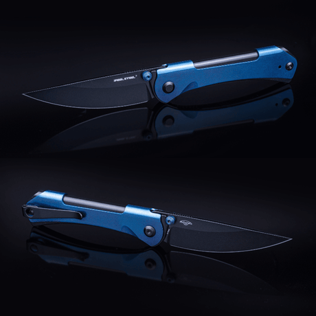 Real Steel SYLPH Liner Lock Folding Knife, 3.15'' Nitro-V Black PVD Blade, Blue Stainless Handle 7141BB 59.00 Real Steel Knives www.realsteelknives.com