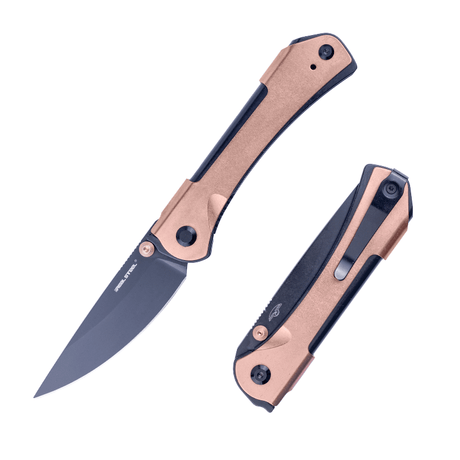 Real Steel SYLPH Liner Lock Folding Knife 3.15'' Nitro-V Black PVD Blade, Gold Stainless Steel Handle 7141GB 59.00 Real Steel Knives www.realsteelknives.com