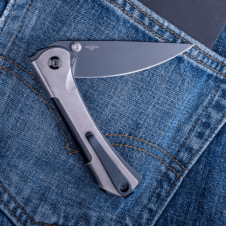 Real Steel SYLPH Liner Lock Folding Knife 3.15'' Nitro-V Black PVD Blade, Grey Stainless Steel Handle 7141BG 59.00 Real Steel Knives www.realsteelknives.com