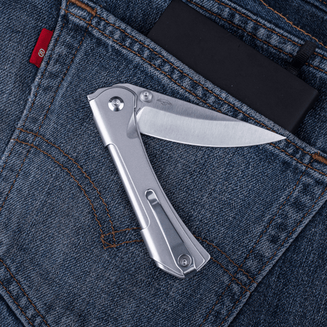 Real Steel SYLPH Liner Lock Folding Knife 3.15'' Nitro-V Satin Blade, Silver Stainless Steel Handle 7141 59.00 Real Steel Knives www.realsteelknives.com