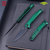 Real Steel Teres Flipper Knife 3.11" Nitro-V Black PVD Hollow-Ground Blade, Liner Lock, Racing Green Aluminum Handle 7111GB 77.00 Real Steel Knives www.realsteelknives.com