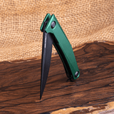 Real Steel Teres Flipper Knife 3.11" Nitro-V Black PVD Hollow-Ground Blade, Liner Lock, Racing Green Aluminum Handle 7111GB 77.00 Real Steel Knives www.realsteelknives.com