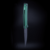 Real Steel Teres Flipper Knife 3.11" Nitro-V Black PVD Hollow-Ground Blade, Liner Lock, Racing Green Aluminum Handle 7111GB 77.00 Real Steel Knives www.realsteelknives.com