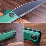 Real Steel Teres Flipper Knife 3.11" Nitro-V Black PVD Hollow-Ground Blade, Liner Lock, Racing Green Aluminum Handle 7111GB 77.00 Real Steel Knives www.realsteelknives.com