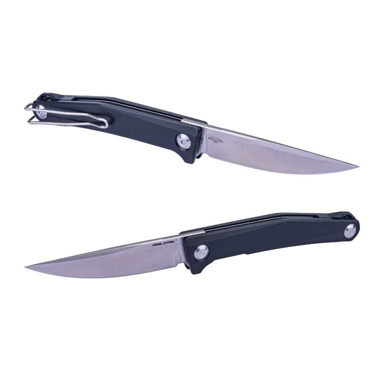 Real Steel Teres Flipper Knife 3.11" Nitro-V Satin Hollow-Ground Blade, Liner Lock, Black Aluminum Handle 7111BS 77.00 Real Steel Knives www.realsteelknives.com