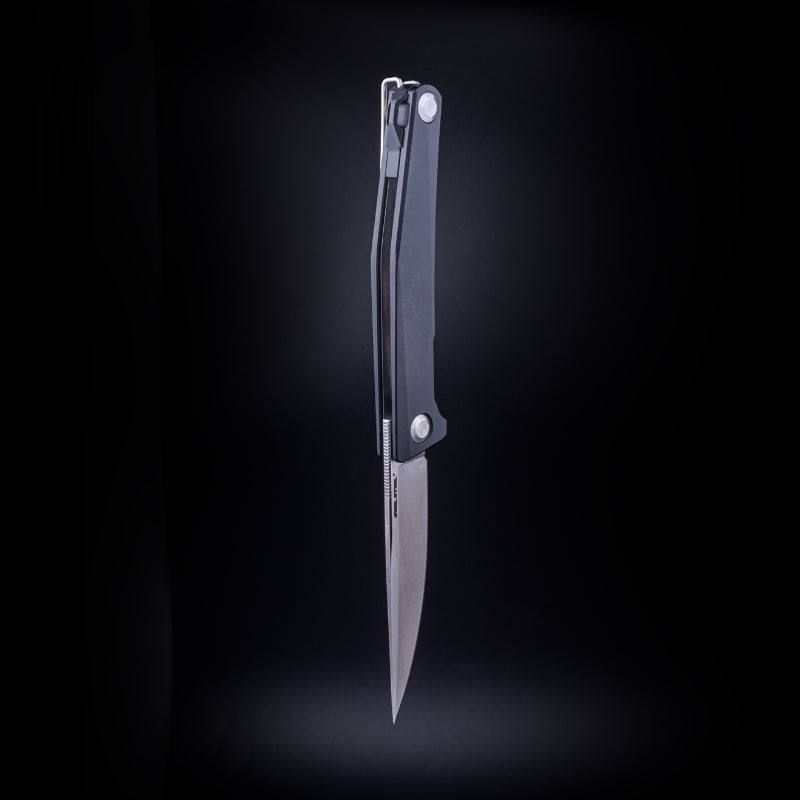 Real Steel Teres Flipper Knife 3.11" Nitro-V Satin Hollow-Ground Blade, Liner Lock, Black Aluminum Handle 7111BS 77.00 Real Steel Knives www.realsteelknives.com