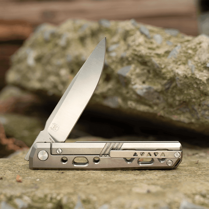 RealSteel Bruns Front Flipper Framelock Folding Knife -3.54" VG-10 Blade, Titanium Handle 7661 149.00 Real Steel Knives www.realsteelknives.com