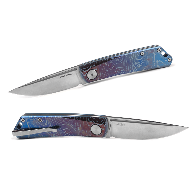 RealSteel Luna TC Slip Joint Folding Knife-2.76" Böhler N690 Satin Blade, Emotional Waves Titanium Handle 7001TC07 74.50 Real Steel Knives www.realsteelknives.com