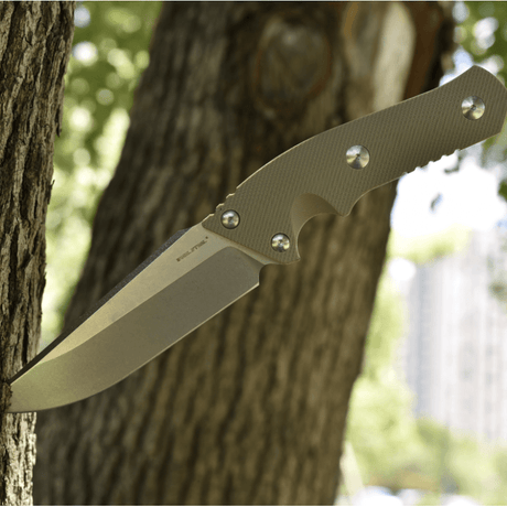 RealSteel Sorrow Bushcraft Hunting Fixed Knife -5.04" D2 Stonewash Clip Point Blade, Coyote G10 Handle, Kydex Sheath 3822 69.00 Real Steel Knives www.realsteelknives.com